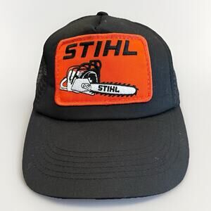 STIHL Patch Mens Black Adjustable Snapback Trucker Mesh Hat Baseball Cap